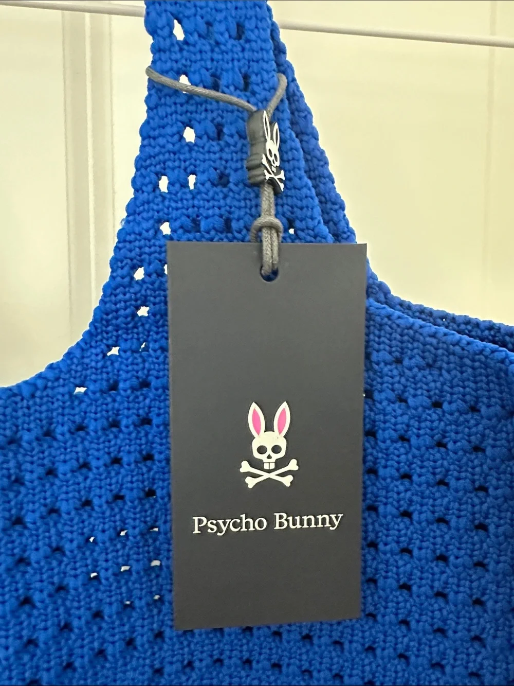 Psycho Bunny Royal Blue Crochet Tote with White Bunny Skull